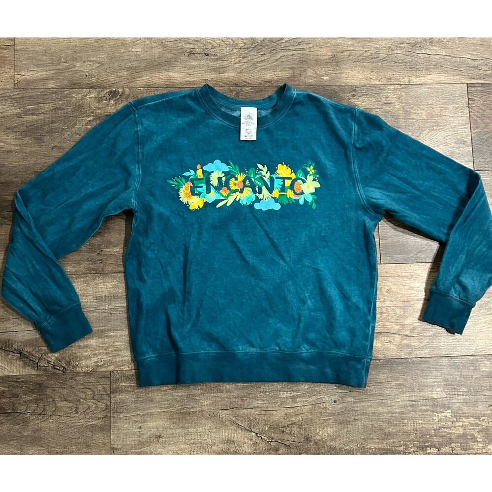 Disney Parks Unisex Small Encanto Teal Floral Crewneck Pullover Sweatshirt
